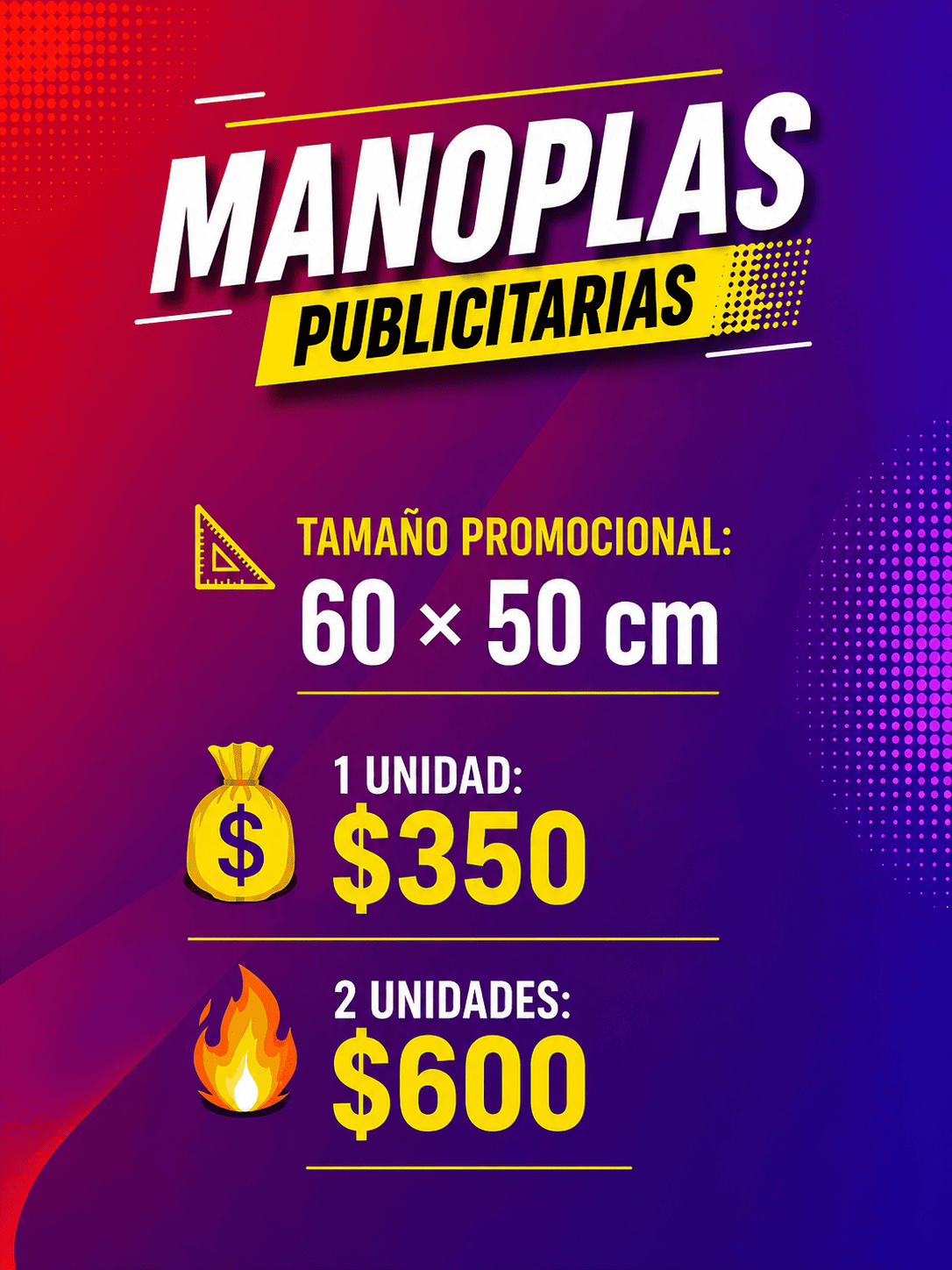 Manoplas publicitarias de 50 x 50 cm
